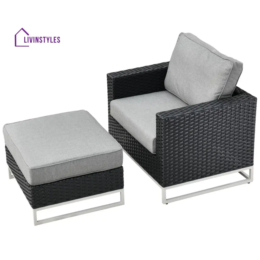 Slue Outdoor Sofa Set 5 Seater Single seater With Ottoman and 1 Center Table Set (Black) - Sofa Sets