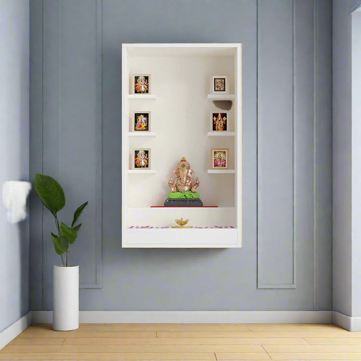 Anaya Engineered Wood Home Temple or Puja Shelf — Floor & Wall Mount