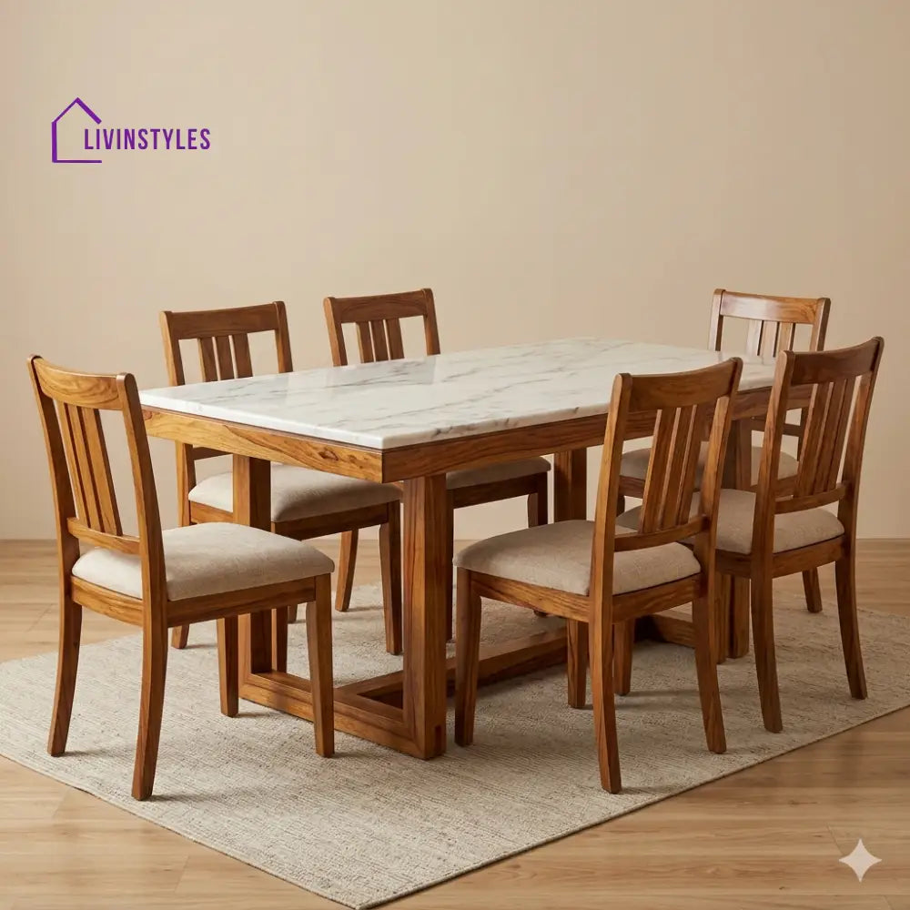 Smirnov Solid Sheesham Wood 6 Seater Dining Table Set
