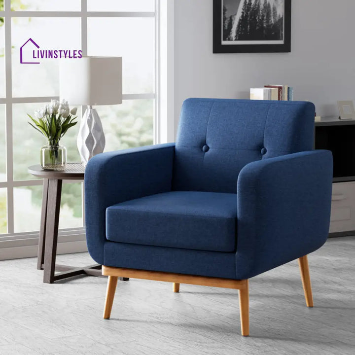 Smriti Solid Wood and Fabric Arm Chair | Living Room Chair | Lounge Chair - Single Chair