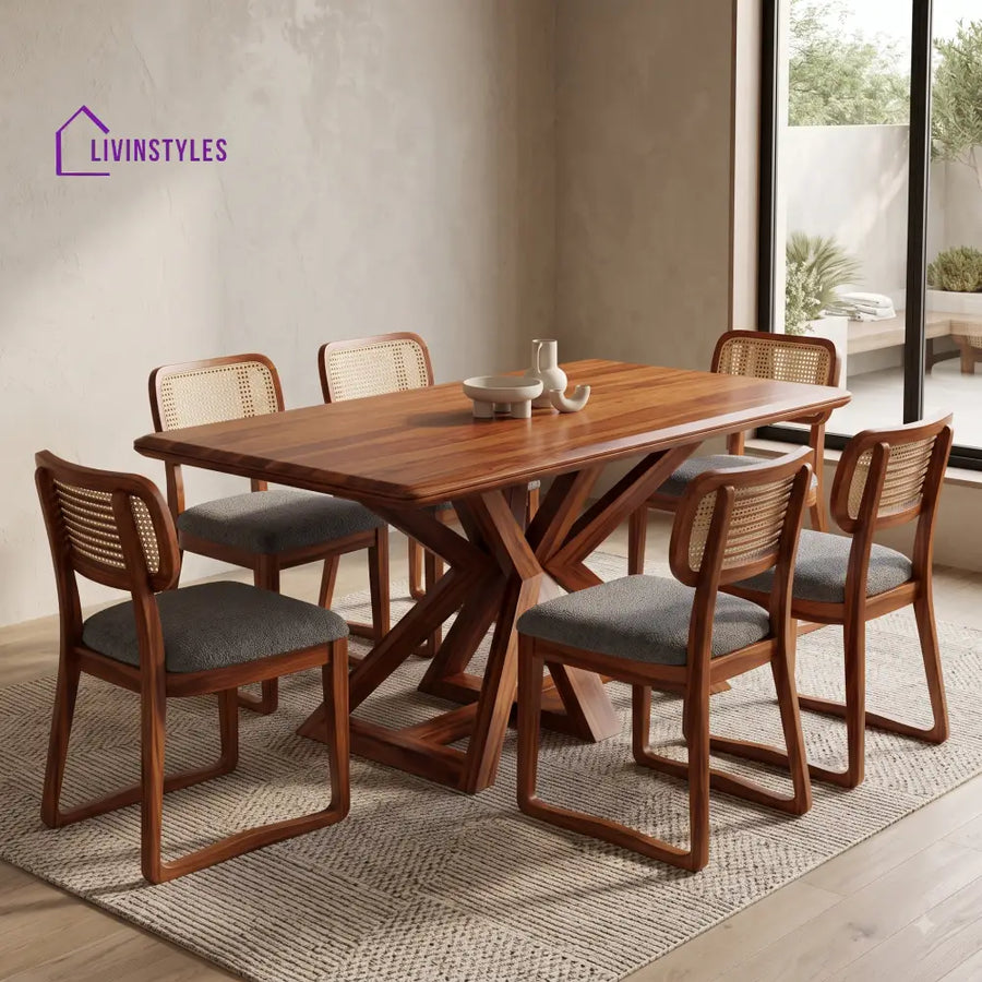Sneha Premium Wooden 6 Seater Dining Table Set