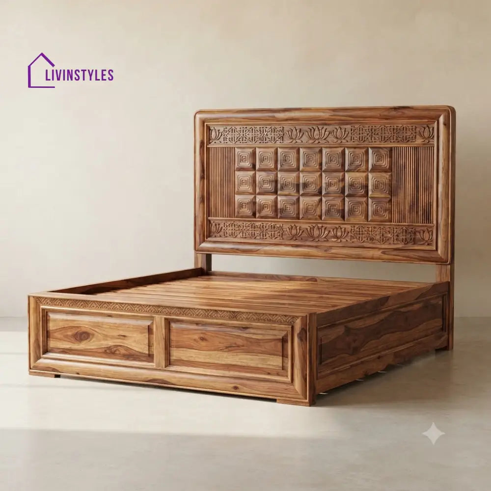 Sneha Sheesham Wood Bed With Box Storage | Wooden Bed