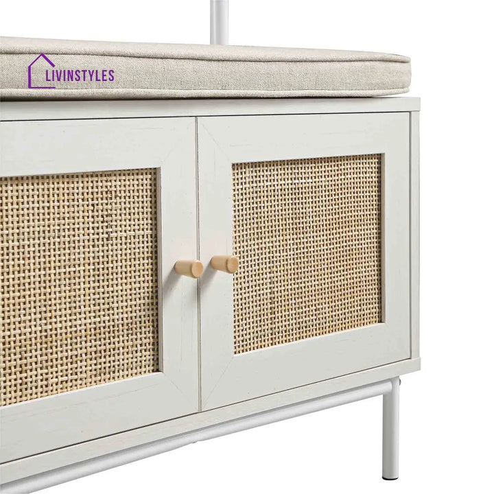Frances Woven Hallway Unit with Cushion White Cabinets & Chests
