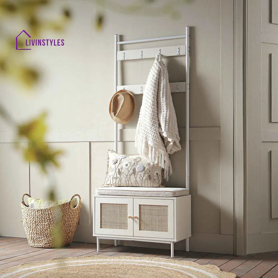 Frances Woven Hallway Unit with Cushion White Cabinets & Chests