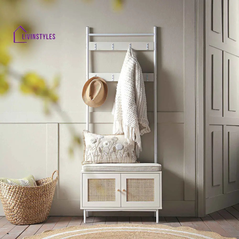 Frances Woven Hallway Unit with Cushion White Cabinets & Chests