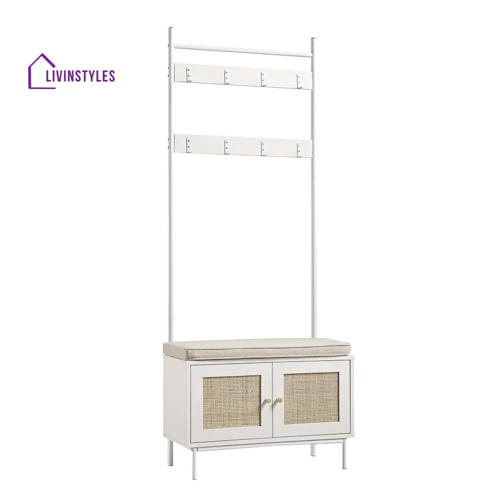 Frances Woven Hallway Unit with Cushion White Cabinets & Chests