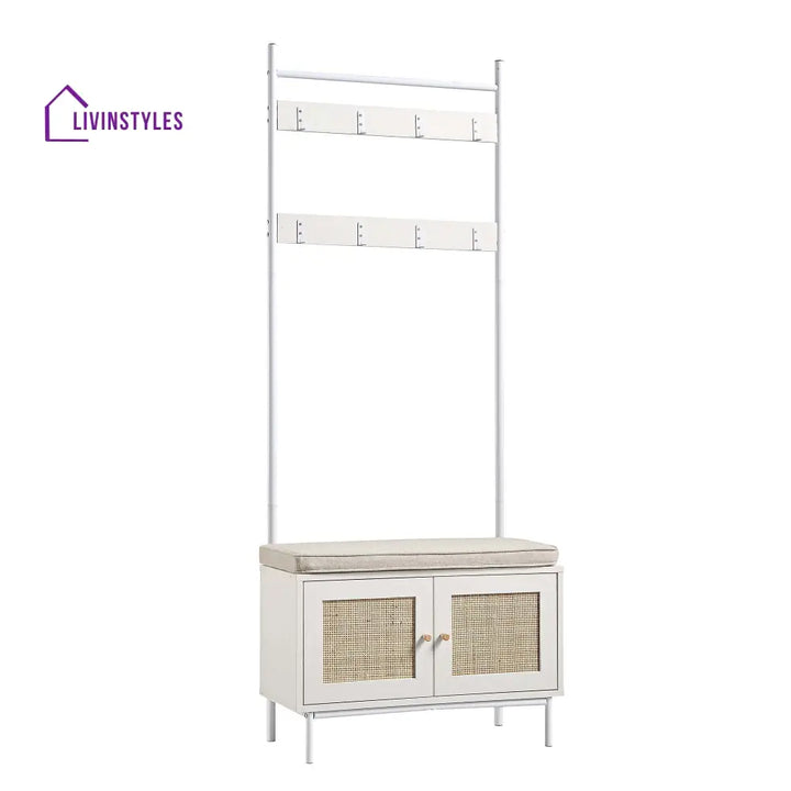 Frances Woven Hallway Unit with Cushion White Cabinets & Chests