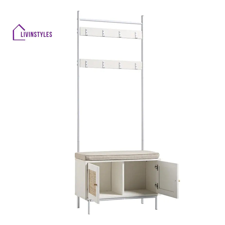 Frances Woven Hallway Unit with Cushion White Cabinets & Chests