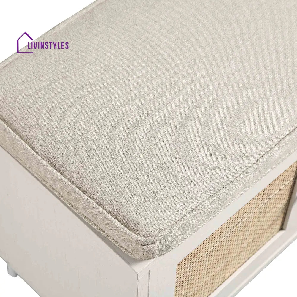 Frances Woven Hallway Unit with Cushion White Cabinets & Chests