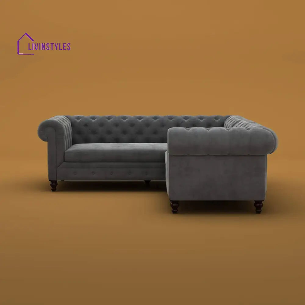 Snehlata L Shaped Sofa | Corner (Velvet Charcoal Gray)