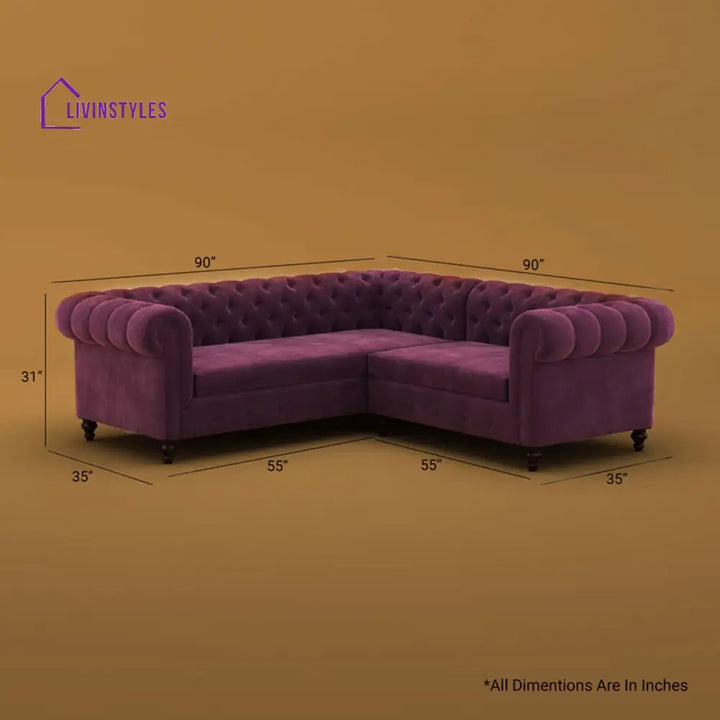 Snehlata L Shaped Sofa | Corner (Velvet Dark Purple)