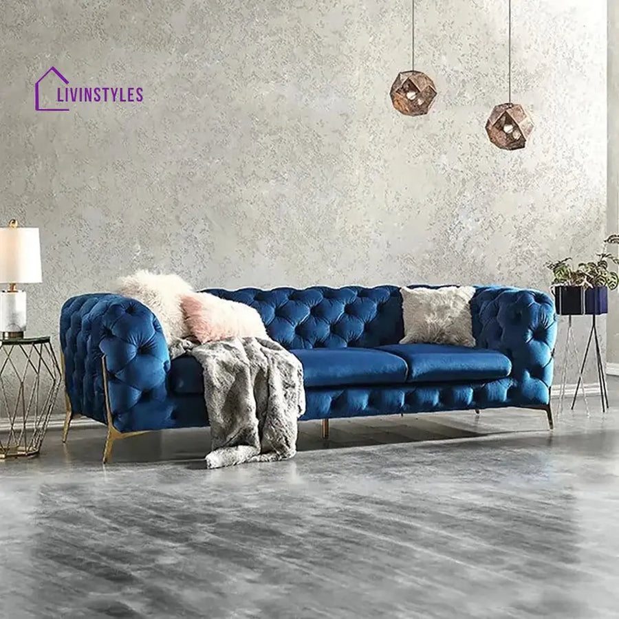 Snezhana 3 Seater Sofa in Blue colour for Living room Blue