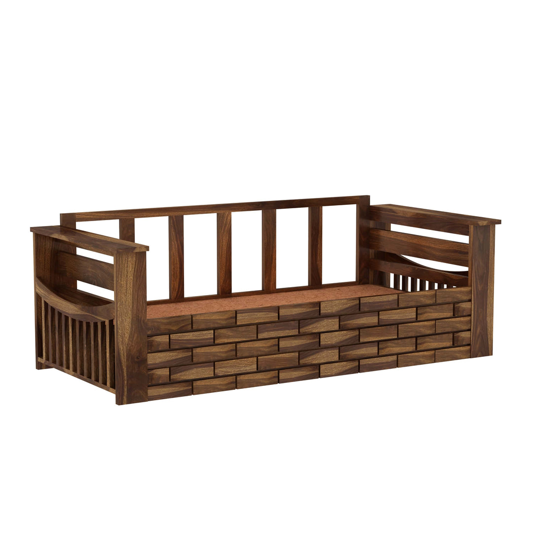 Dahlia Solid Sheesham Wood 3 Seater Sofa Cum Bed With Mini Storage and Side Pockets
