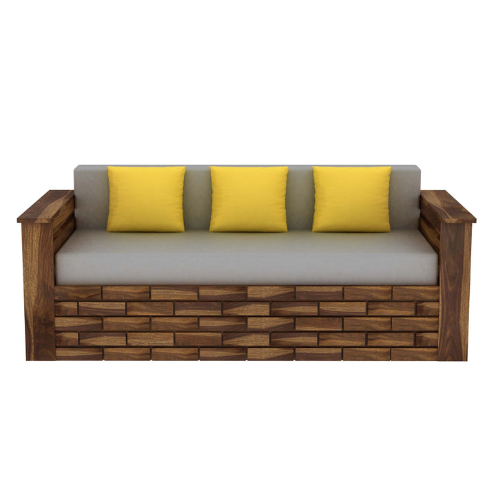 Dahlia Solid Sheesham Wood 3 Seater Sofa Cum Bed With Mini Storage and Side Pockets