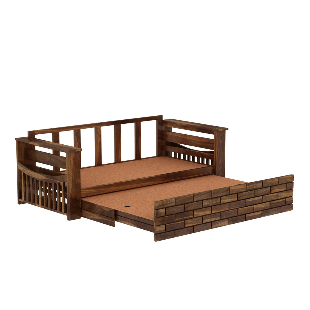 Dahlia Solid Sheesham Wood 3 Seater Sofa Cum Bed With Mini Storage and Side Pockets