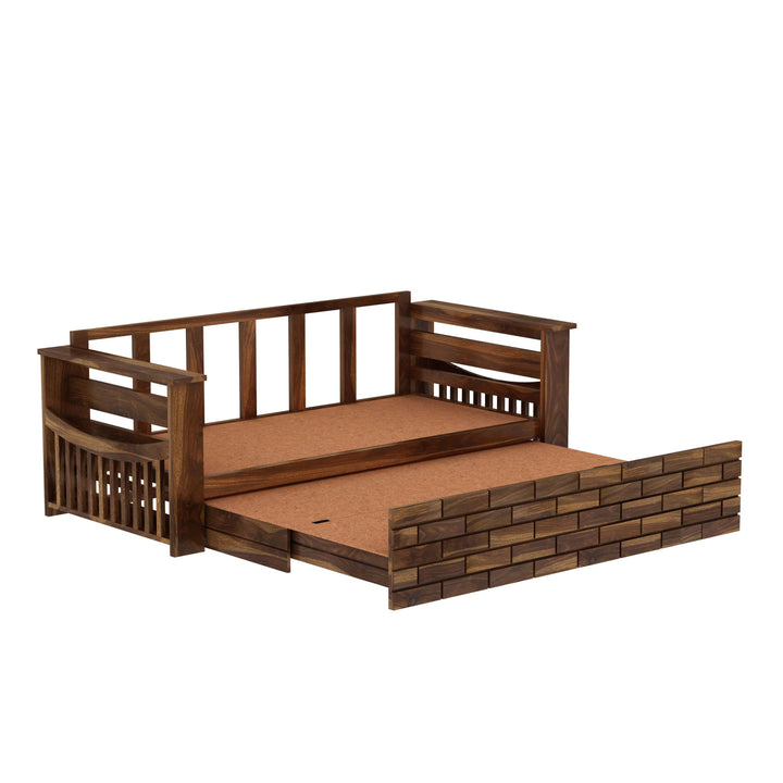 Dahlia Solid Sheesham Wood 3 Seater Sofa Cum Bed With Mini Storage and Side Pockets