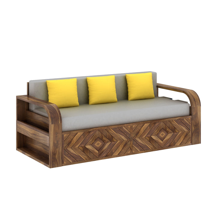 Demi Solid Sheesham Wood 3 Seater Sofa Cum Bed with Footboard Design