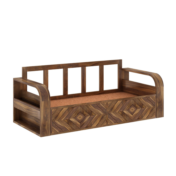 Demi Solid Sheesham Wood 3 Seater Sofa Cum Bed with Footboard Design