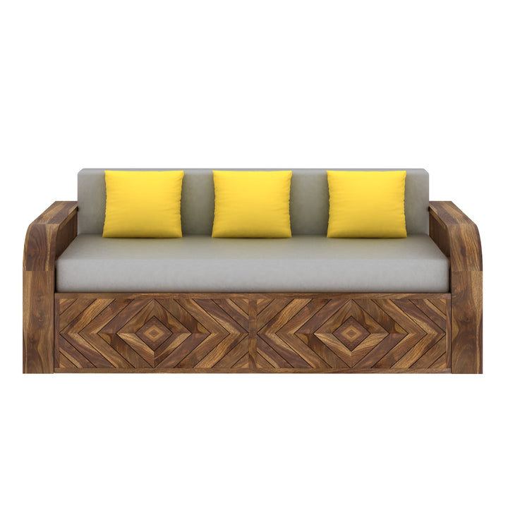 Demi Solid Sheesham Wood 3 Seater Sofa Cum Bed with Footboard Design