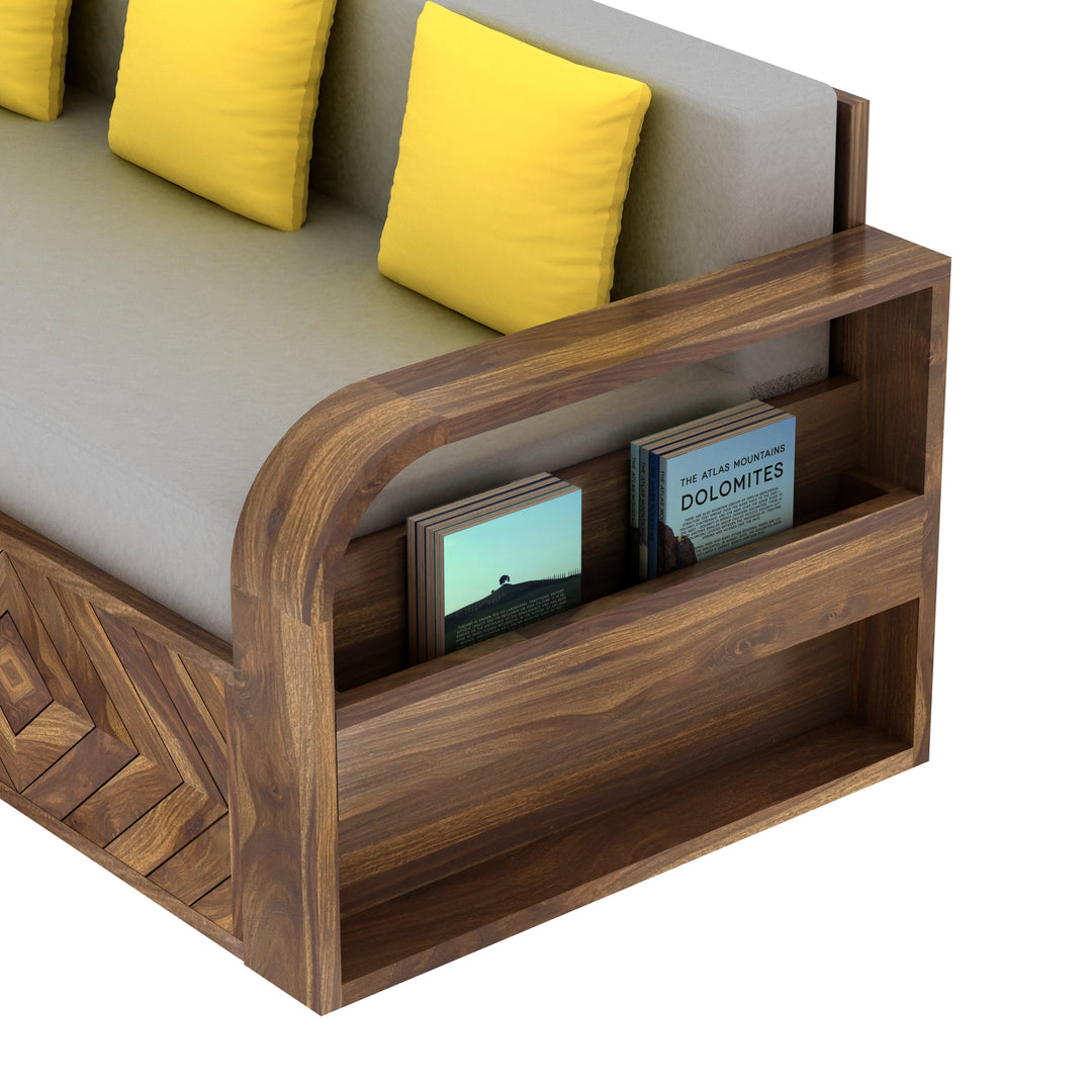 Demi Solid Sheesham Wood 3 Seater Sofa Cum Bed with Footboard Design