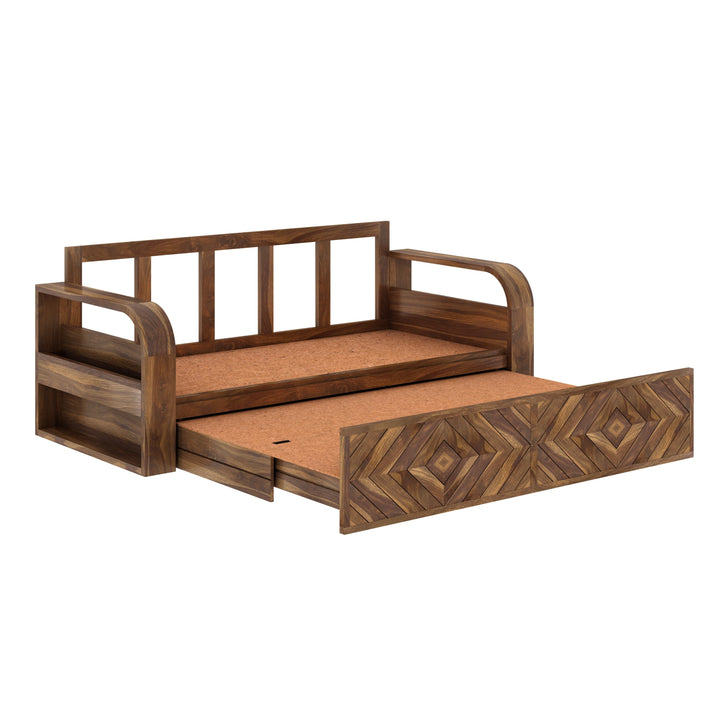 Demi Solid Sheesham Wood 3 Seater Sofa Cum Bed with Footboard Design