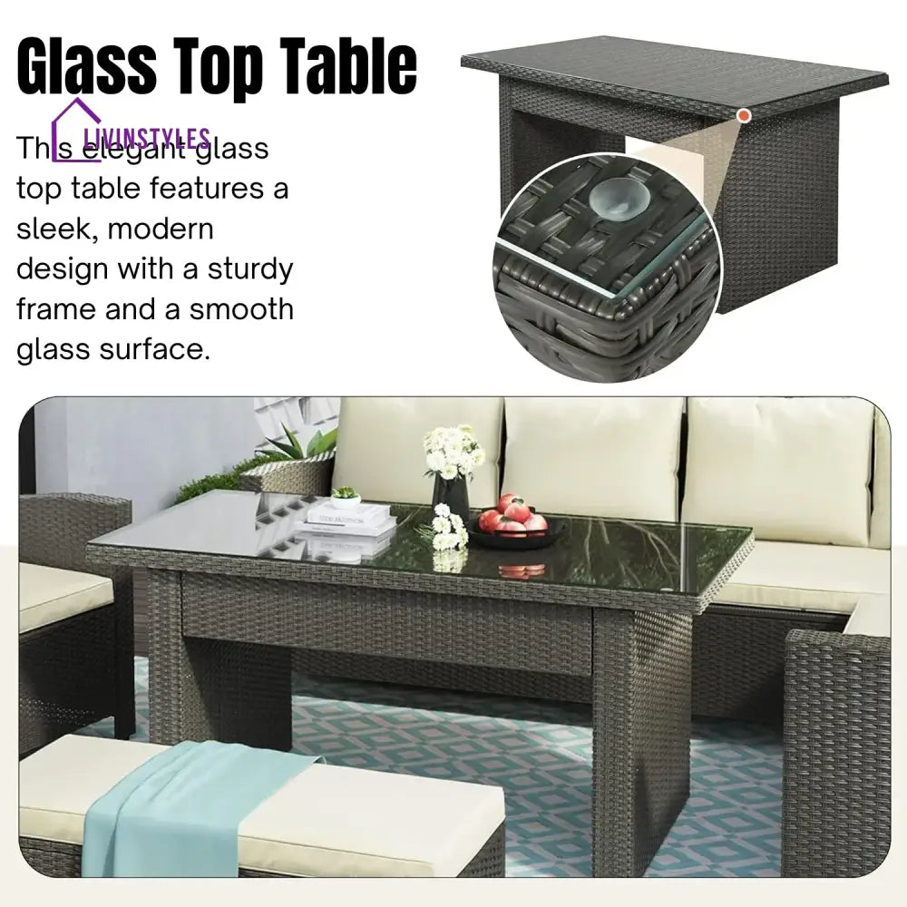 Sofia 5-Piece Outdoor Patio Furniture Set with Dining Table and Chairs - Sofa Set
