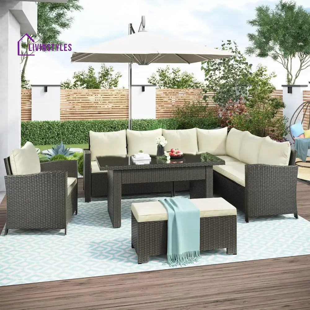 Sofia 5-Piece Outdoor Patio Furniture Set with Dining Table and Chairs - Sofa Set