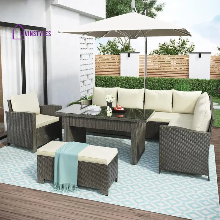 Sofia 5-Piece Outdoor Patio Furniture Set with Dining Table and Chairs - Sofa Set