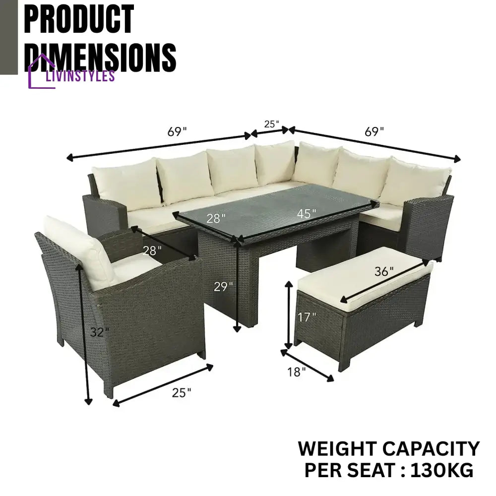 Sofia 5-Piece Outdoor Patio Furniture Set with Dining Table and Chairs - Sofa Set