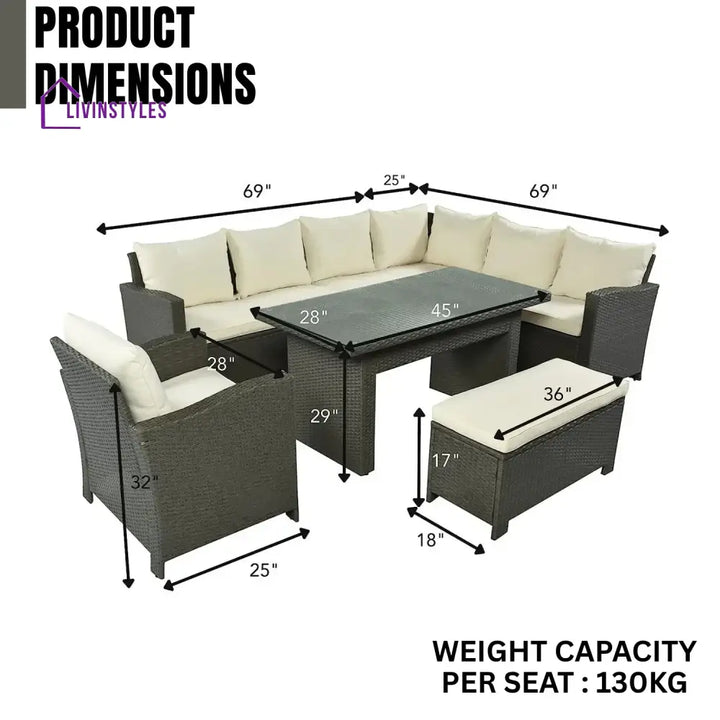 Sofia 5-Piece Outdoor Patio Furniture Set with Dining Table and Chairs - Sofa Set