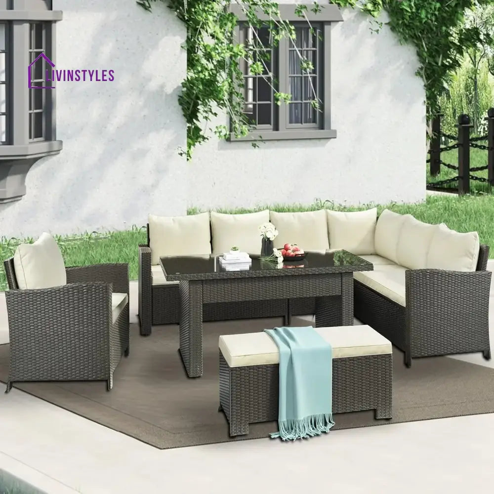 Sofia 5-Piece Outdoor Patio Furniture Set with Dining Table and Chairs - Sofa Set