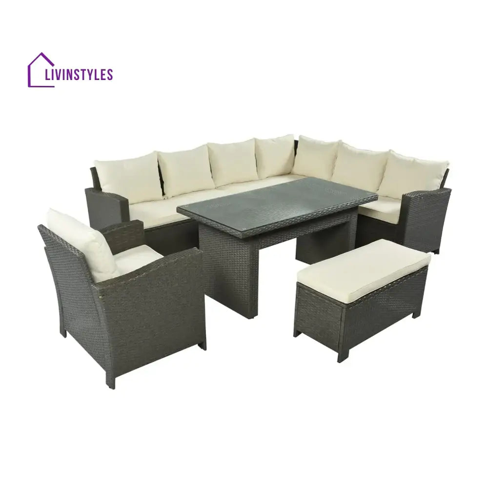 Sofia 5-Piece Outdoor Patio Furniture Set with Dining Table and Chairs - Sofa Set