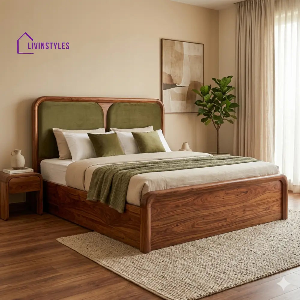 Sofia Premium Sheesham Wood Bed with Velvet Headboard