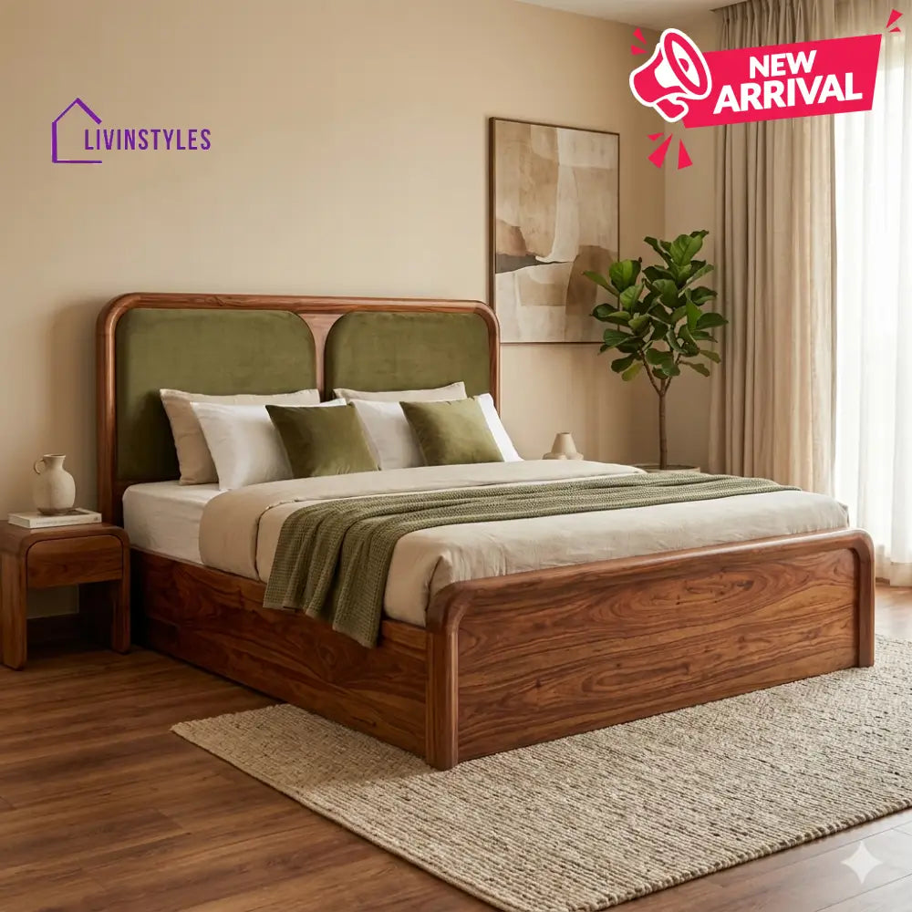 Sofia Premium Sheesham Wood Bed with Velvet Headboard