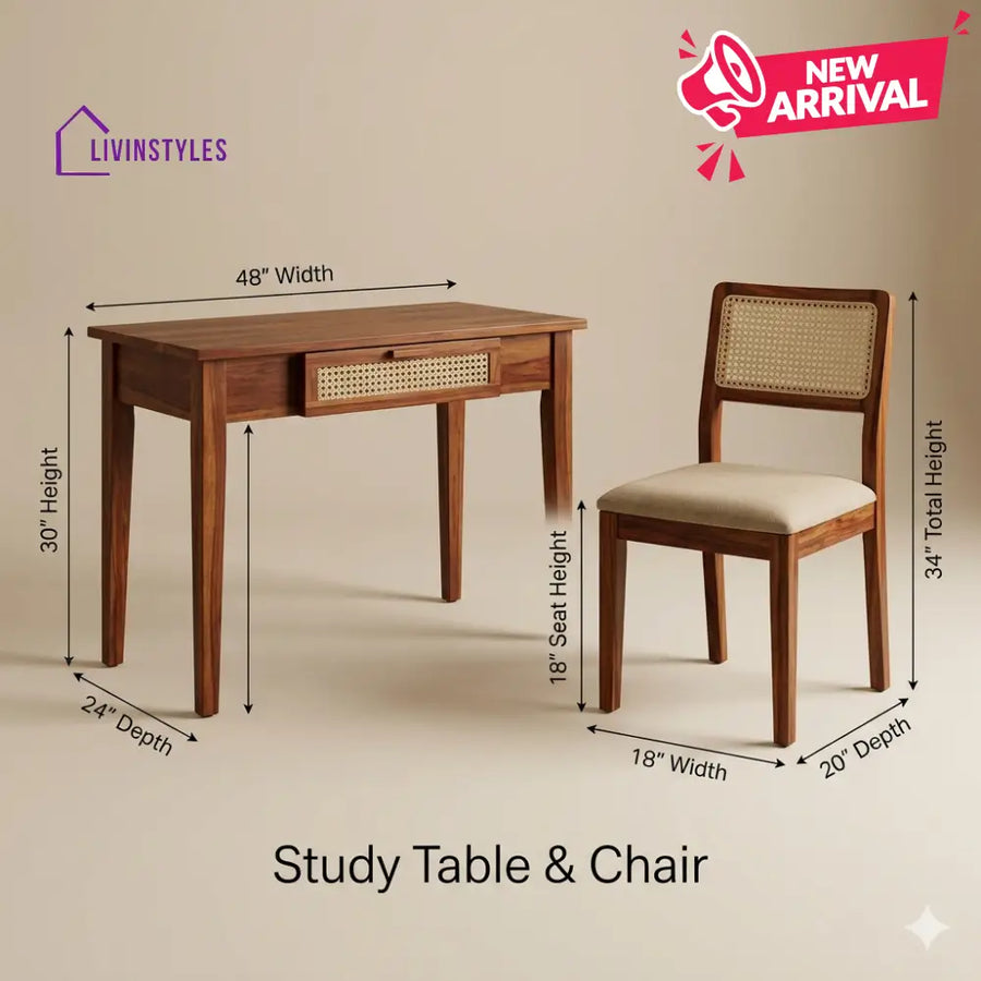 Sofia Sheesham Wood Study Table and Chair Set for Students | Kids | Adults