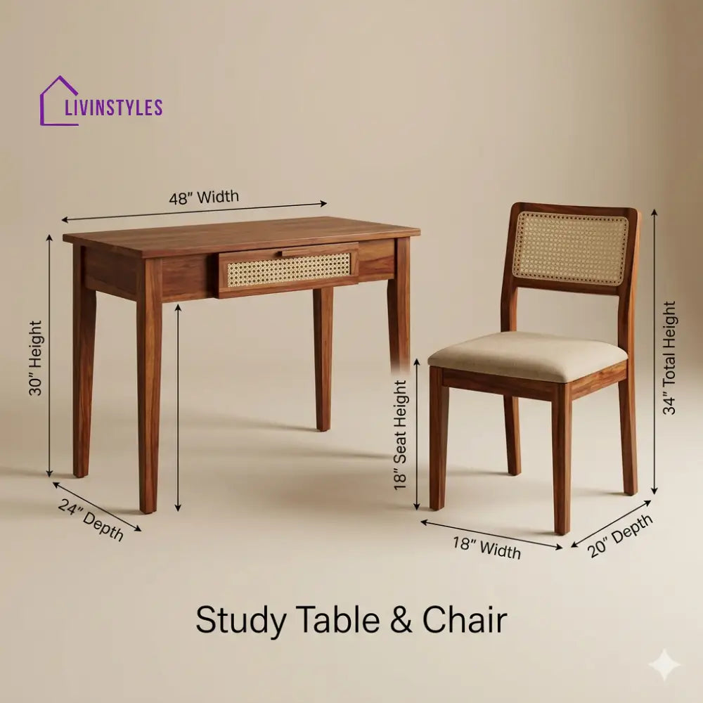Sofia Sheesham Wood Study Table and Chair Set for Students | Kids | Adults