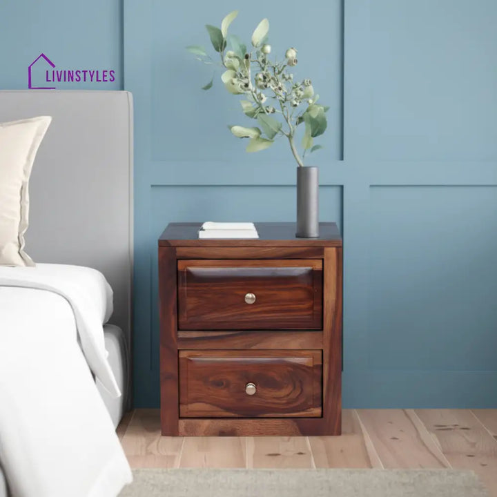 Sofiia Sheesham Wood Bedside Table with Double Drawer