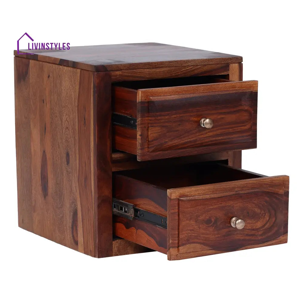 Sofiia Sheesham Wood Bedside Table with Double Drawer