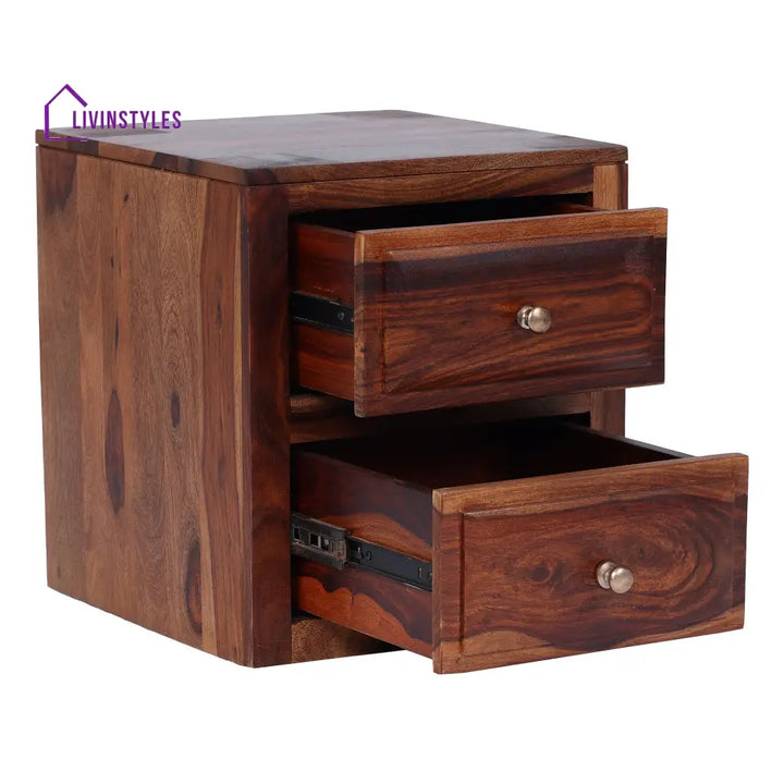 Sofiia Sheesham Wood Bedside Table with Double Drawer