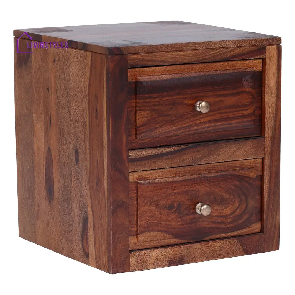 Sofiia Sheesham Wood Bedside Table with Double Drawer
