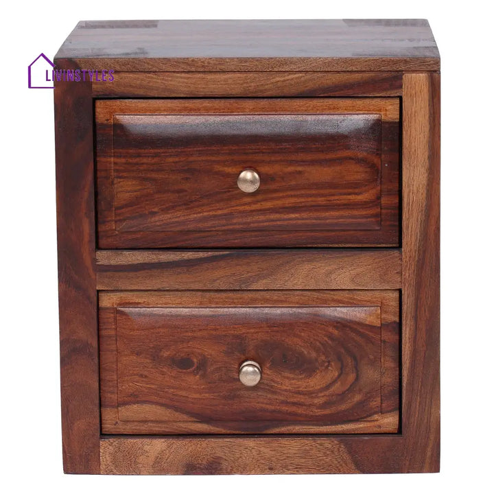 Sofiia Sheesham Wood Bedside Table with Double Drawer