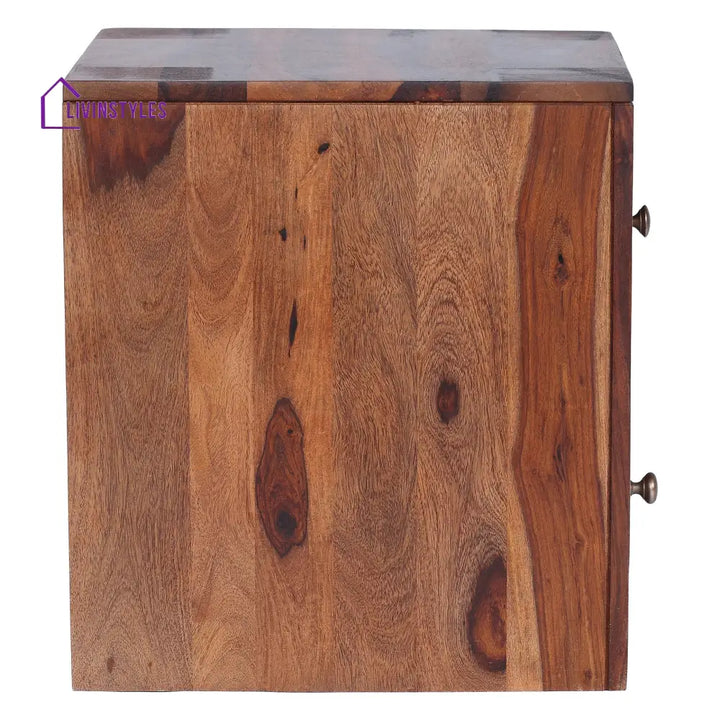 Sofiia Sheesham Wood Bedside Table with Double Drawer