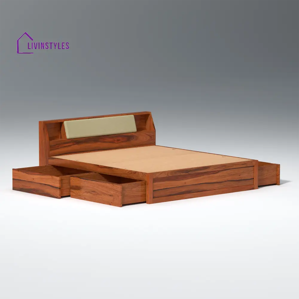 Sofiya Sheesham Wood bed with Drawer Storage in Maharani Colour