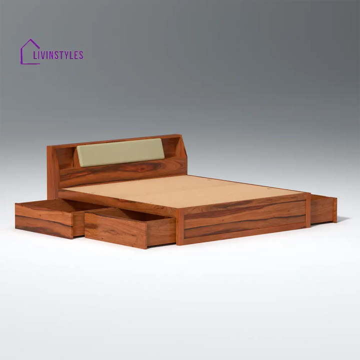 Sofiya Sheesham Wood bed with Drawer Storage in Maharani Colour