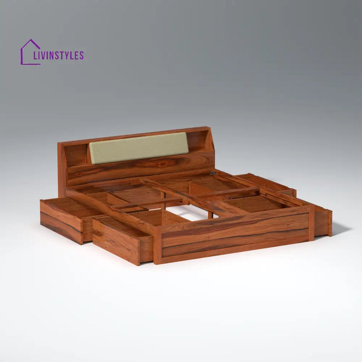 Sofiya Sheesham Wood bed with Drawer Storage in Maharani Colour