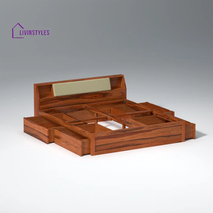 Sofiya Sheesham Wood bed with Drawer Storage in Maharani Colour
