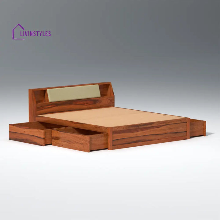 Sofiya Sheesham Wood bed with Drawer Storage in Maharani Colour