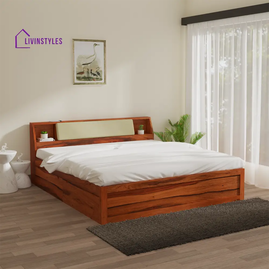 Sofiya Sheesham Wood bed with Drawer Storage in Maharani Colour King