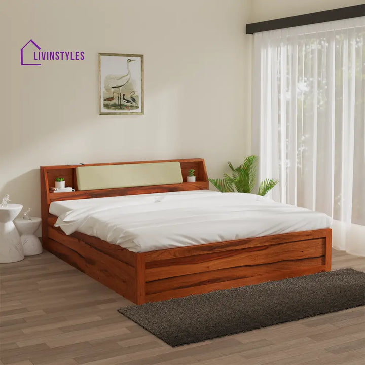 Sofiya Sheesham Wood bed with Drawer Storage in Maharani Colour King