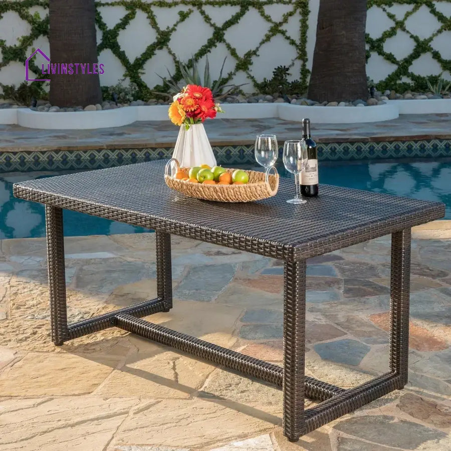 Sokhna Outdoor Rattan Wicker Patio Table (Dark Brown) - Table